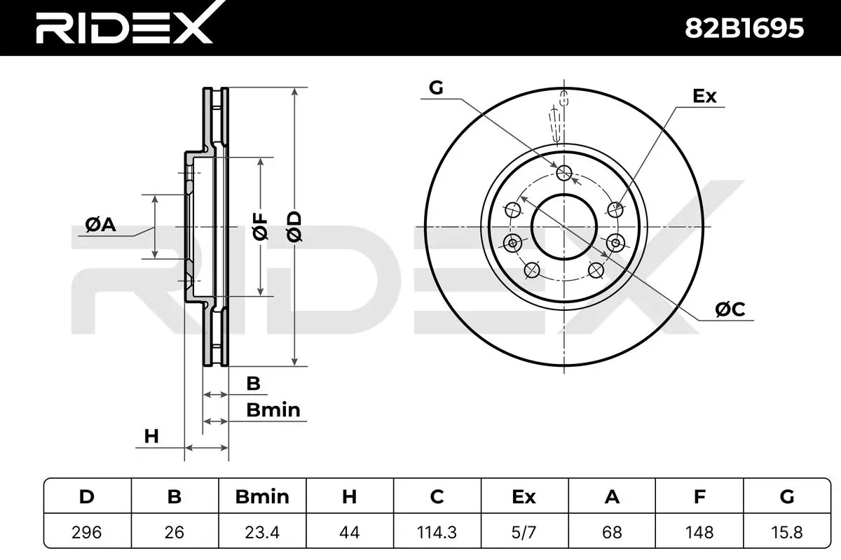 82B1695 Ridex Disco do freio dianteiro