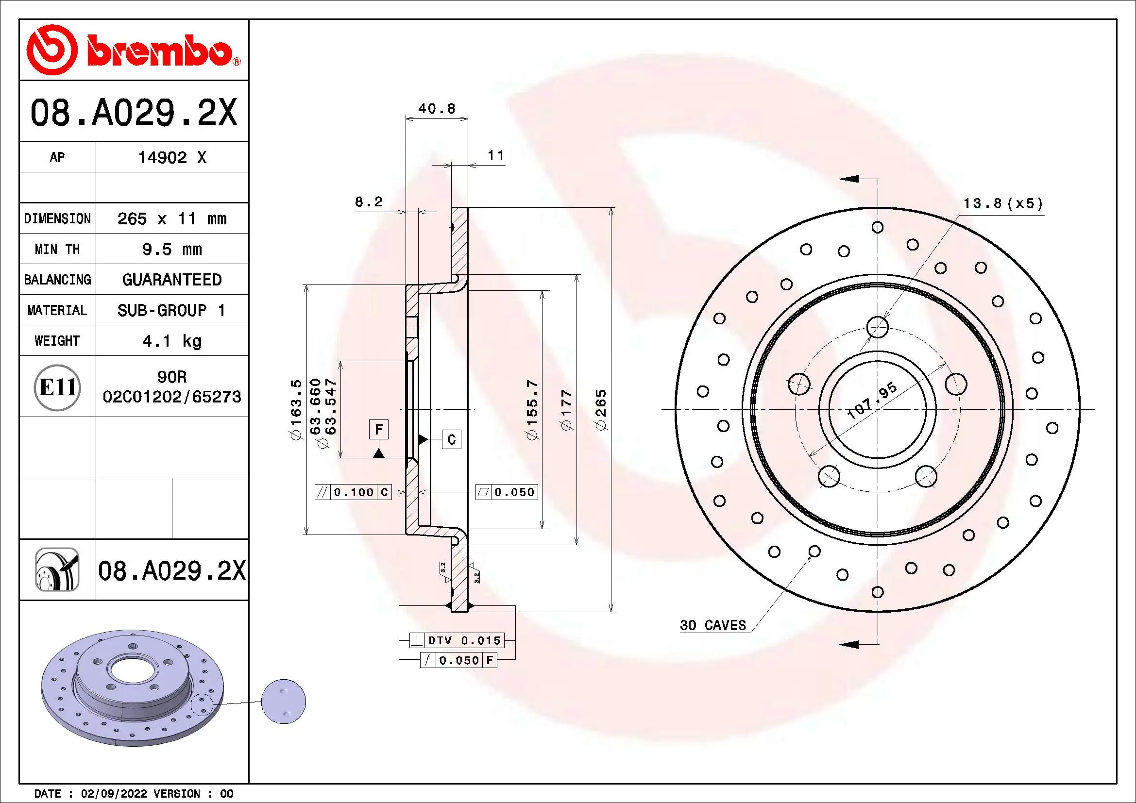 08A0292X Brembo