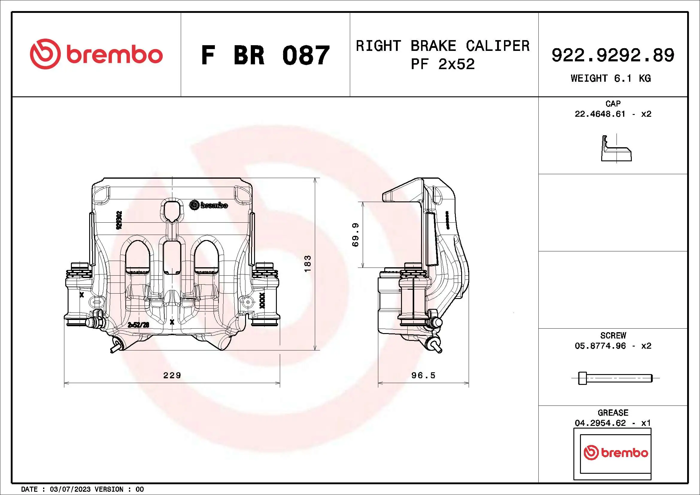 FBR087 Brembo Suporte do freio dianteiro direito