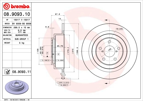 Disco do freio traseiro Subaru Outback  B12, BE, BH ao melhor preço