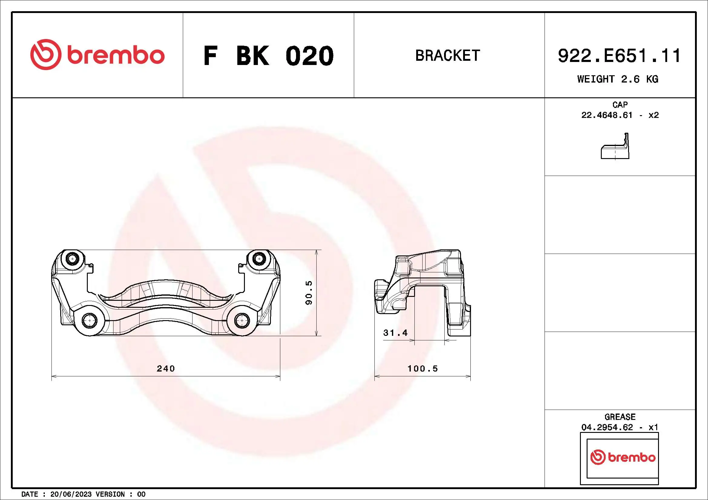 FBK020 Brembo Braçadeira do freio de suporte dianteiro