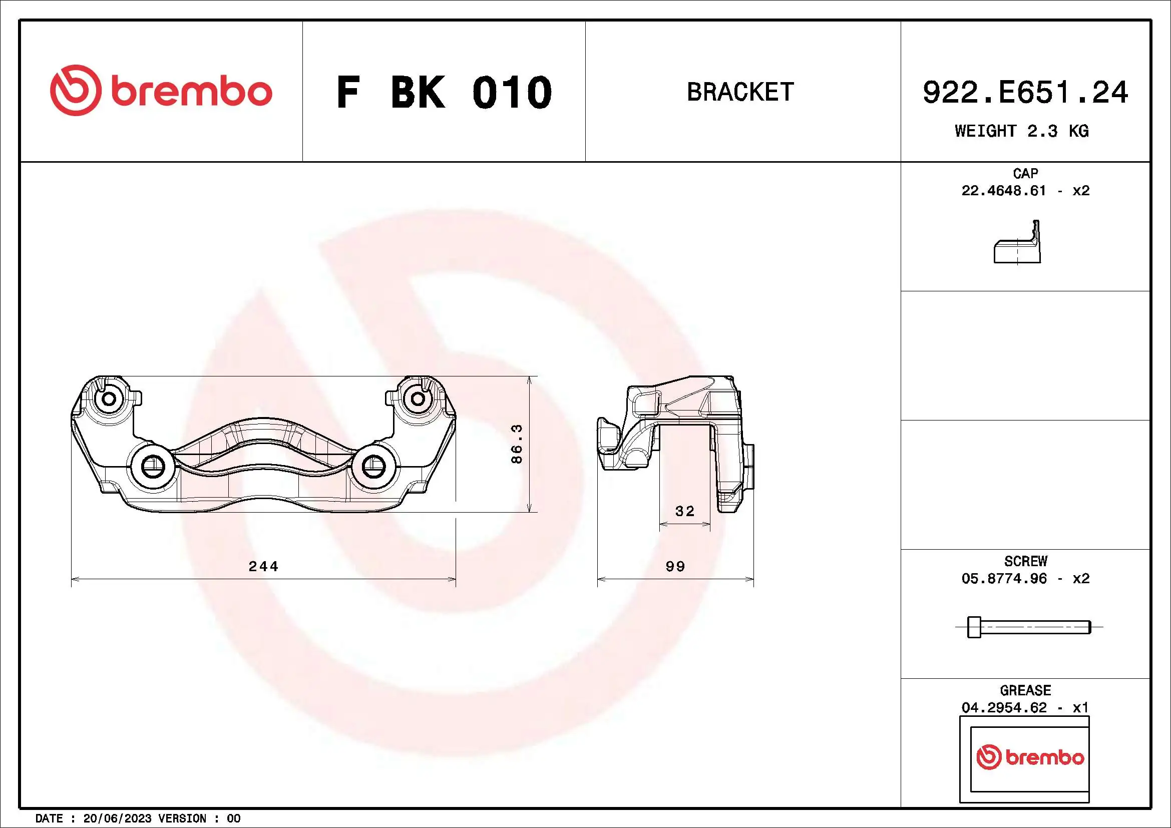 FBK010 Brembo Braçadeira do freio de suporte dianteiro