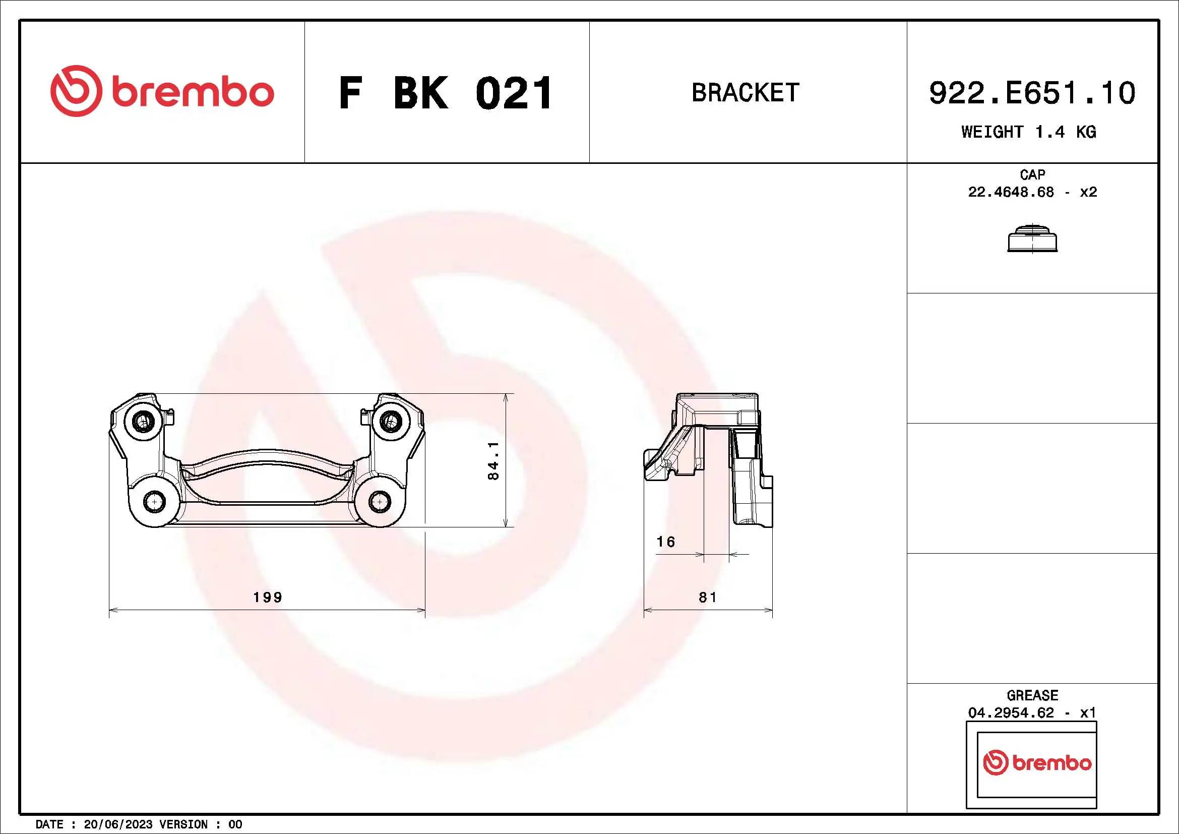 FBK021 Brembo Braçadeira do freio de suporte traseiro
