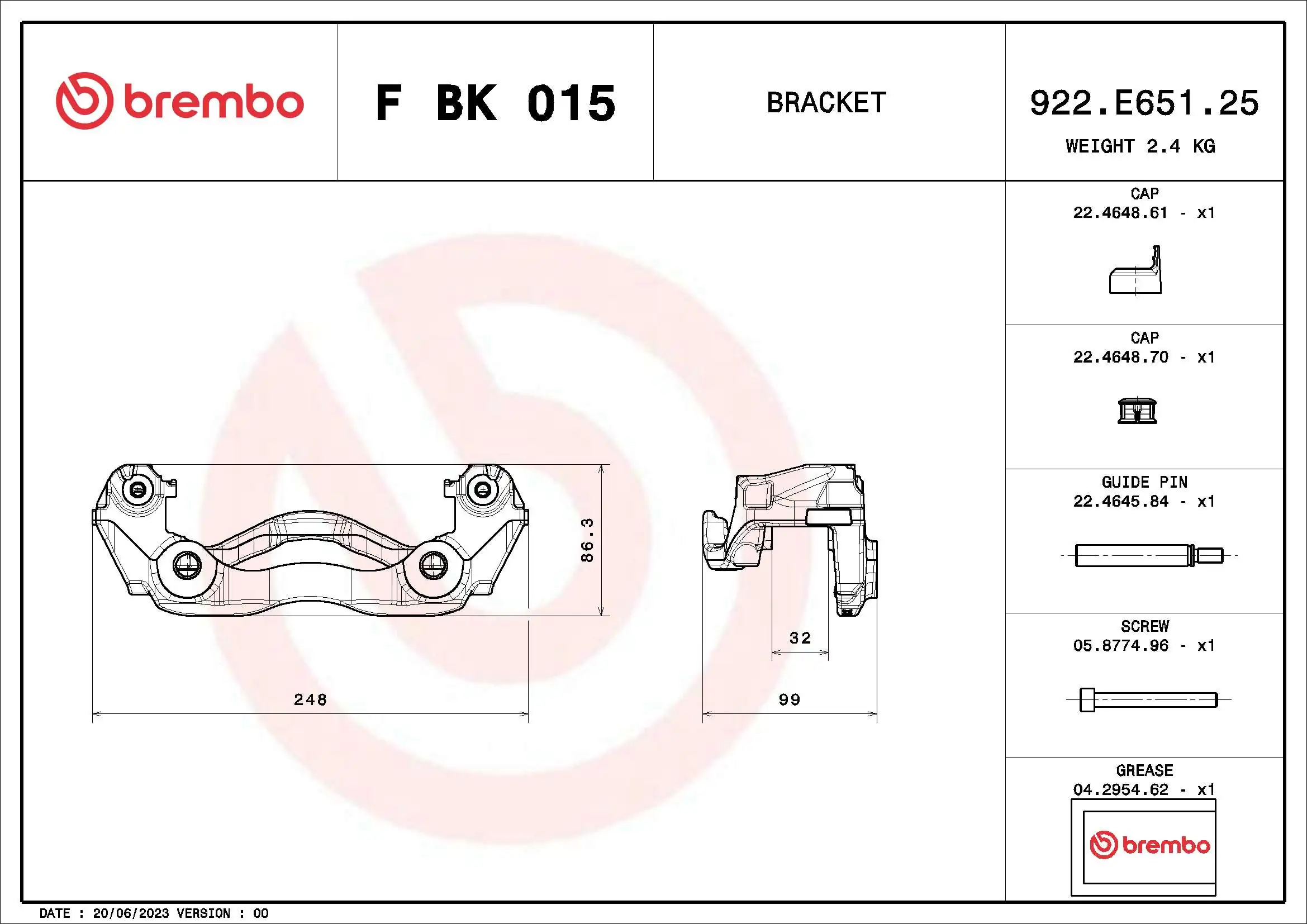 FBK015 Brembo Braçadeira do freio de suporte dianteiro
