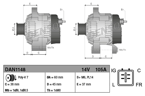 Gerador Denso DAN1148 preço, a partir de 268,38 USD