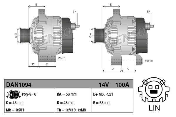 Gerador Denso DAN1094 preço, a partir de 131,10 USD