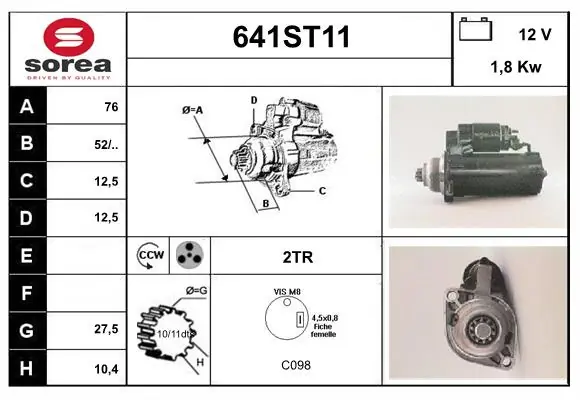 Motor de arranco para Volkswagen Transporter 70B, 70C, 7DB, 7DK, 70J, 70K, 7DC, 7DJ