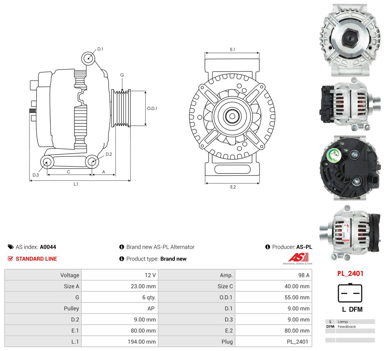 Gerador As-pl A0044 preço, a partir de 79,46 USD