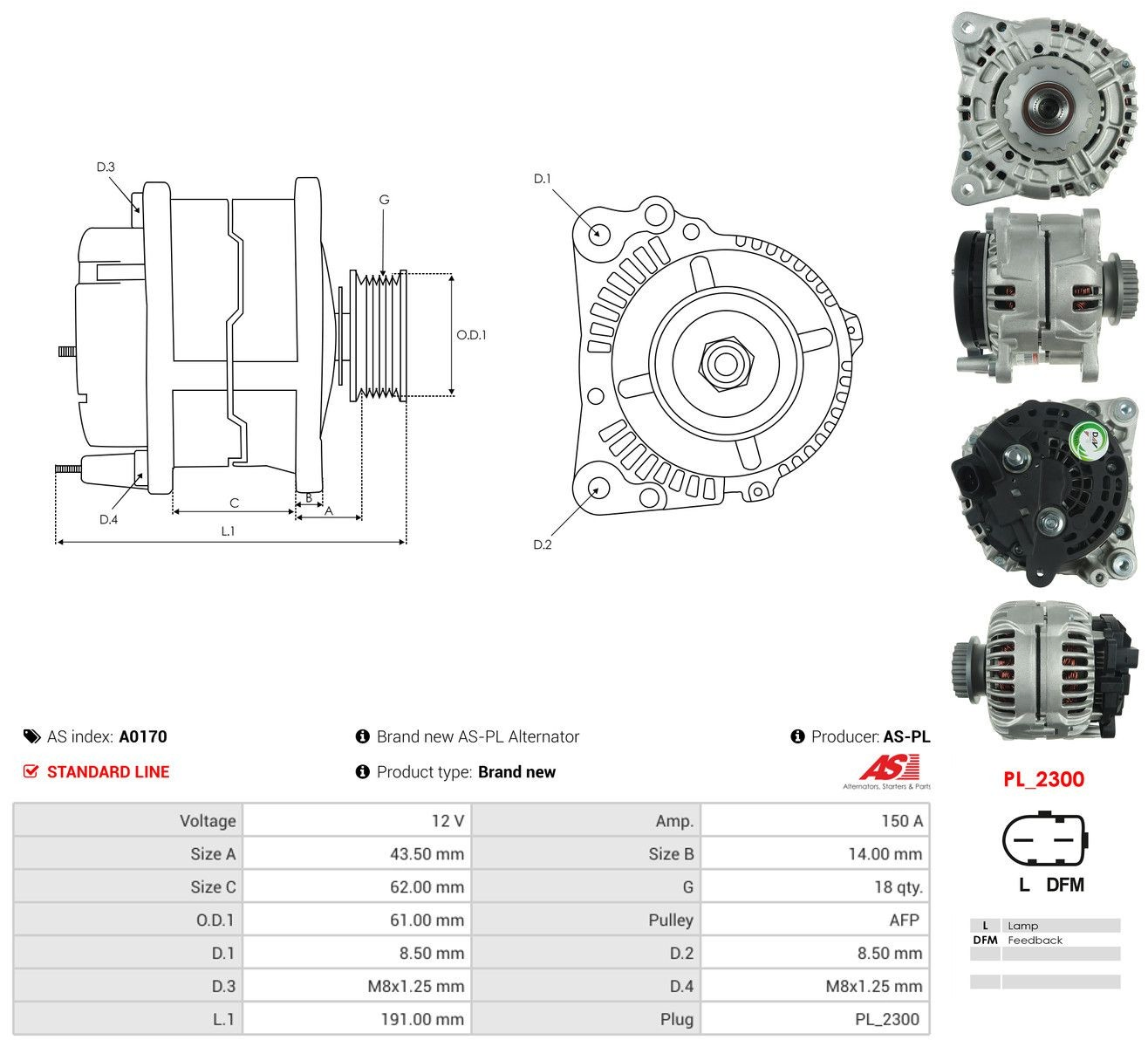 Gerador As-pl A0170 preço, a partir de 140,70 USD