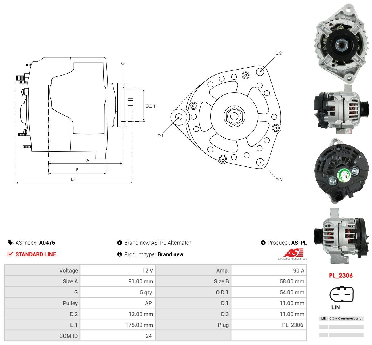 Gerador As-pl A0476 preço, a partir de 257,46 USD