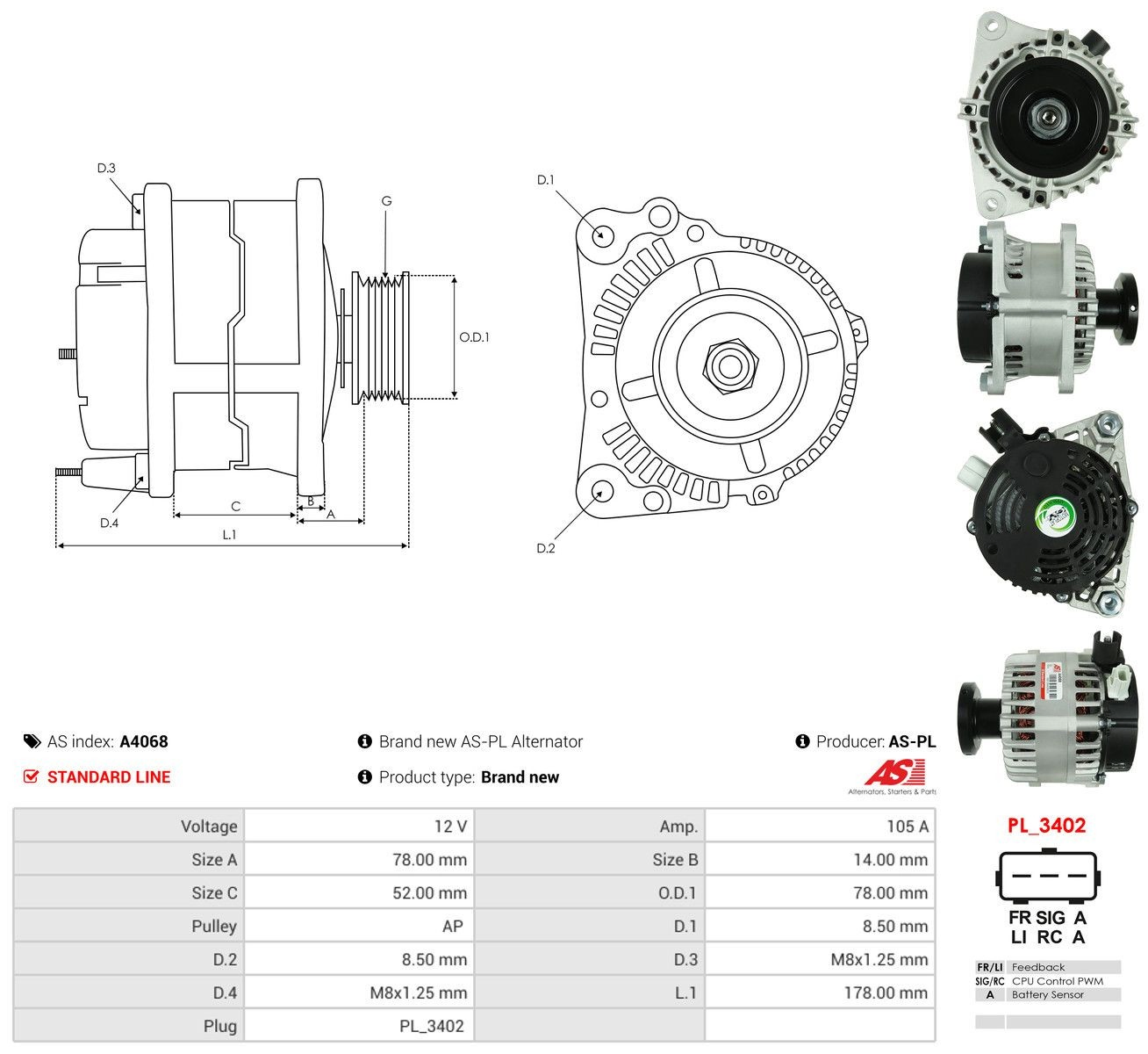 Gerador As-pl A4068 preço, a partir de 77,81 USD