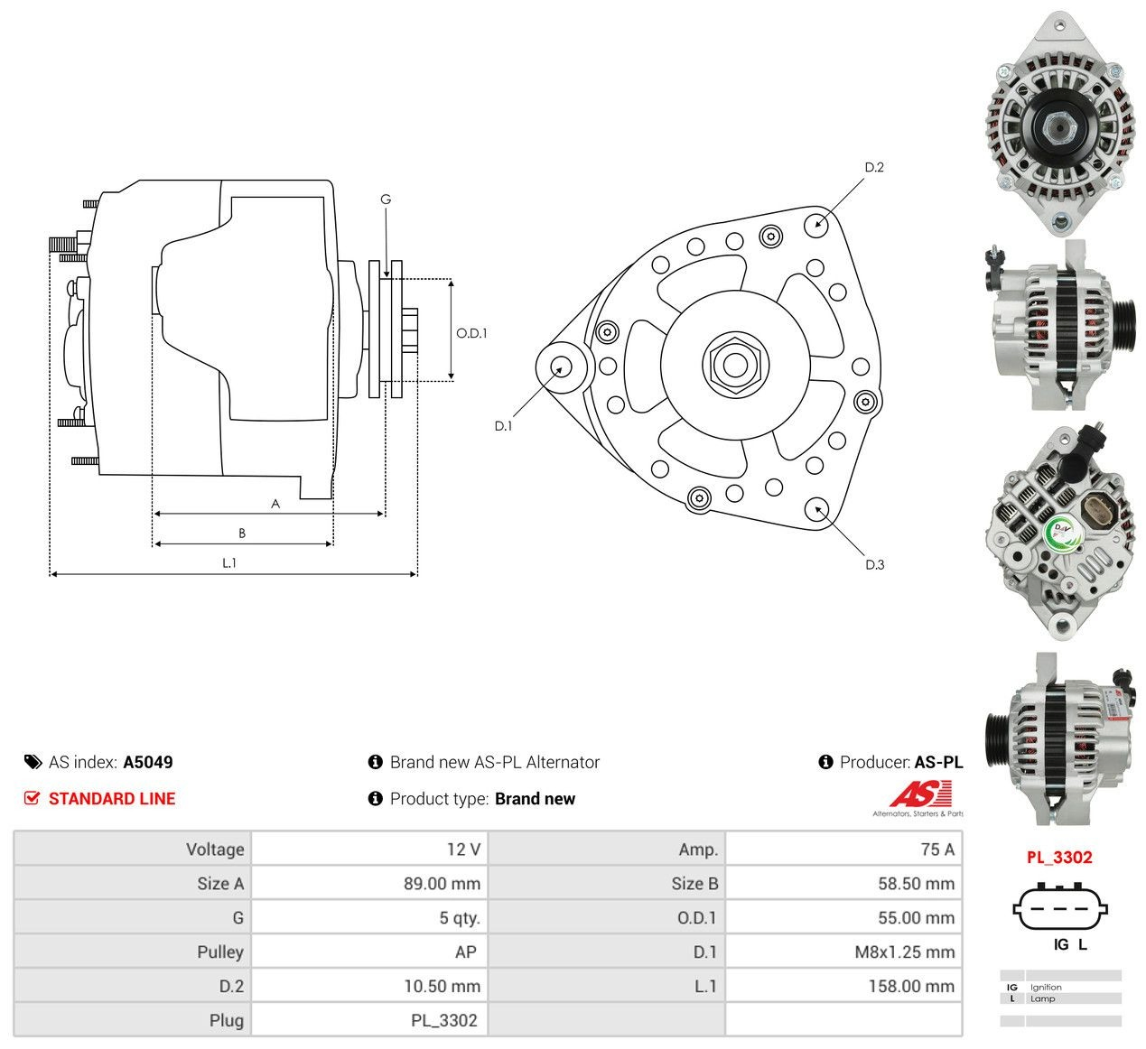 Gerador As-pl A5049 preço, a partir de 109,25 USD