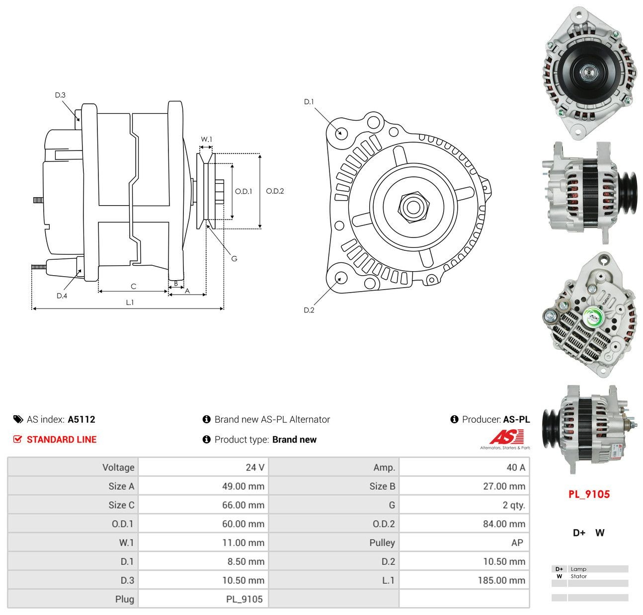 Gerador As-pl A5112 preço, a partir de 289,55 USD