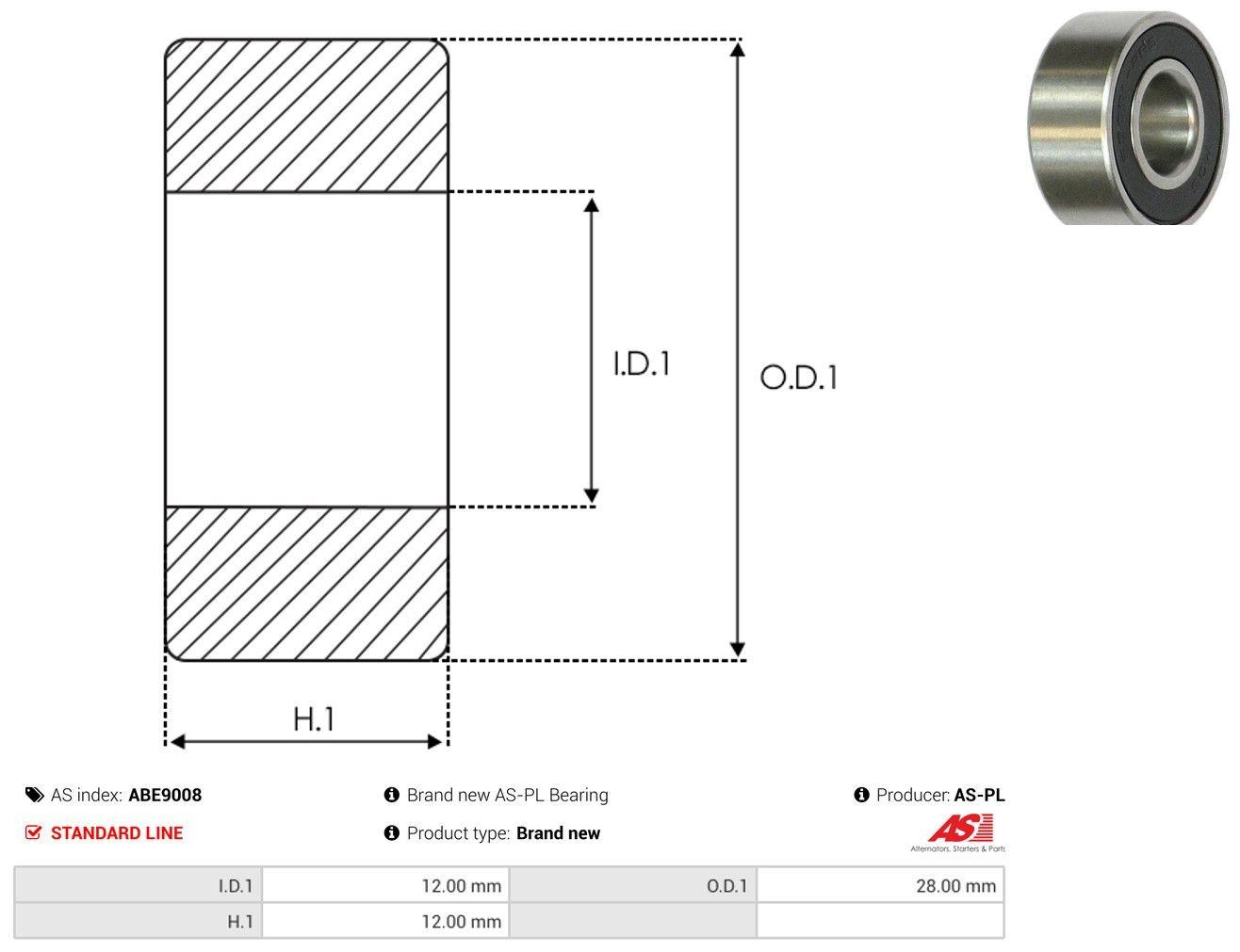 Rolamento do gerador Audi 80 B3 89, 89Q, 8A