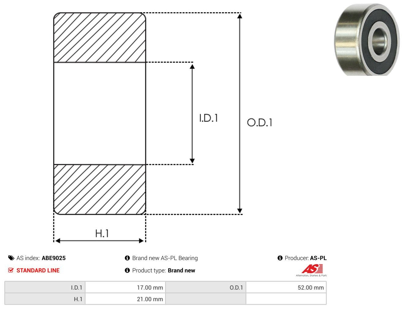 Rolamento do gerador As-pl ABE9025 preço, a partir de 15,42 USD
