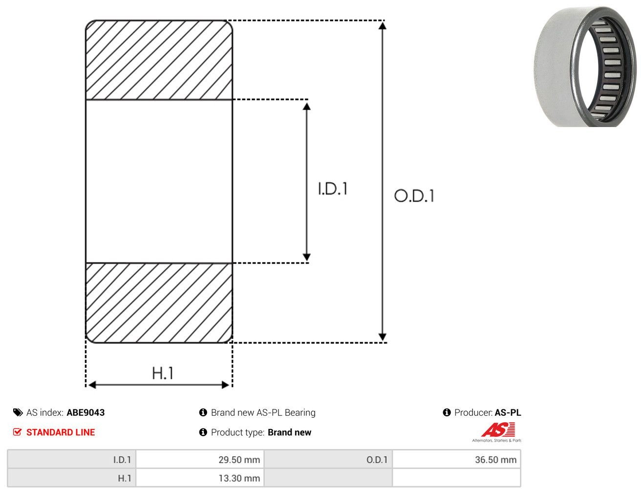 Rolamento do motor de arranco As-pl ABE9043 preço, a partir de 3,85 USD