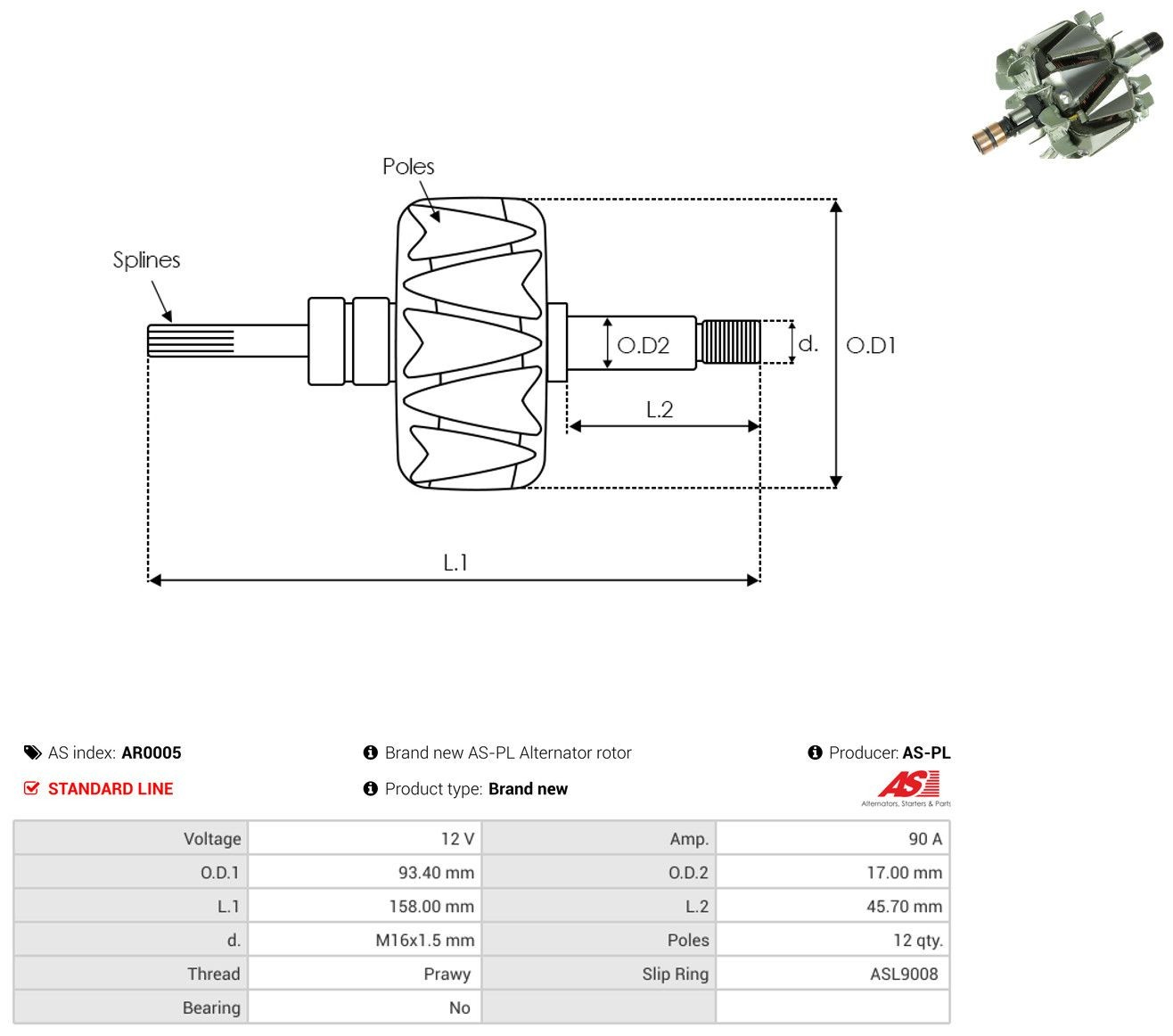 Induzido (rotor) do gerador Skoda Felicia I 791, 6U1