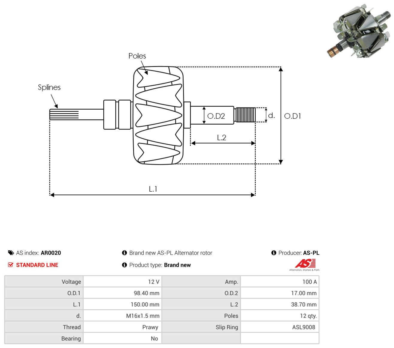  Induzido (rotor) do gerador Ford Mondeo II sedan (BFP) (1996 - 2000) II