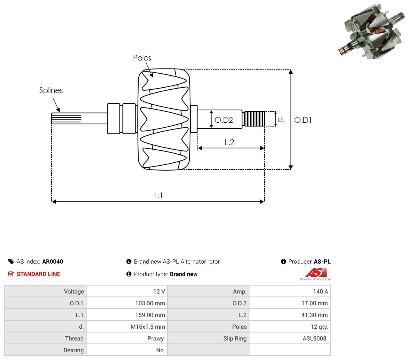 Compre Induzido (rotor) do gerador Mitsubishi Grandis 