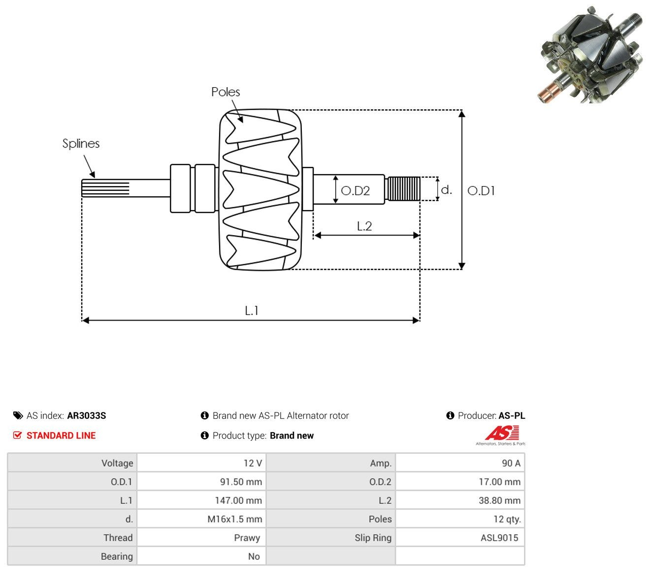 Induzido (rotor) do gerador para Hyundai Elantra III XD