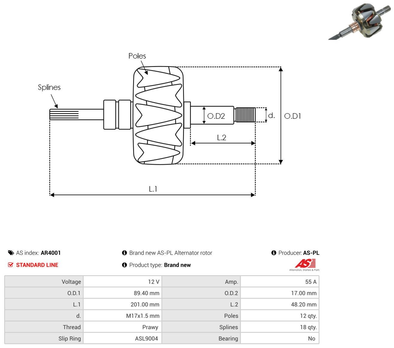 Induzido (rotor) do gerador para Ford Transit IV E
