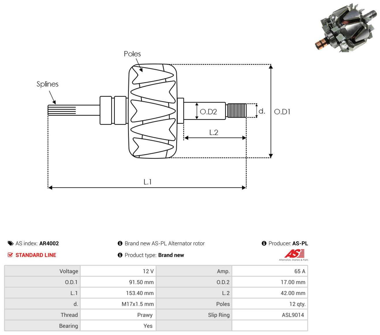 Induzido (rotor) do gerador As-pl AR4002 preço, a partir de 60,21 USD