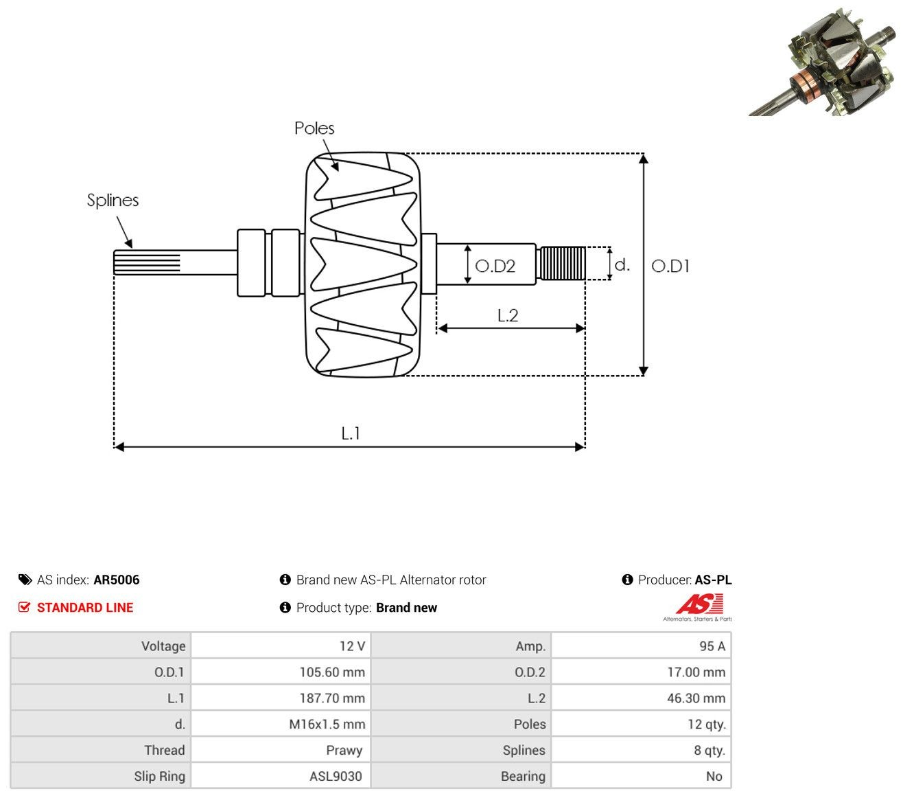 Induzido (rotor) do gerador Hyundai H-1 STAREX preço, a partir de 65,62 USD