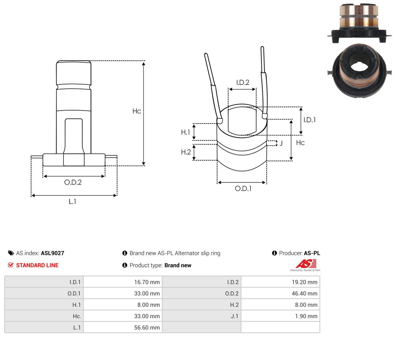 Tubo coletor de rotor do gerador As-pl ASL9027 preço, a partir de 5,90 USD