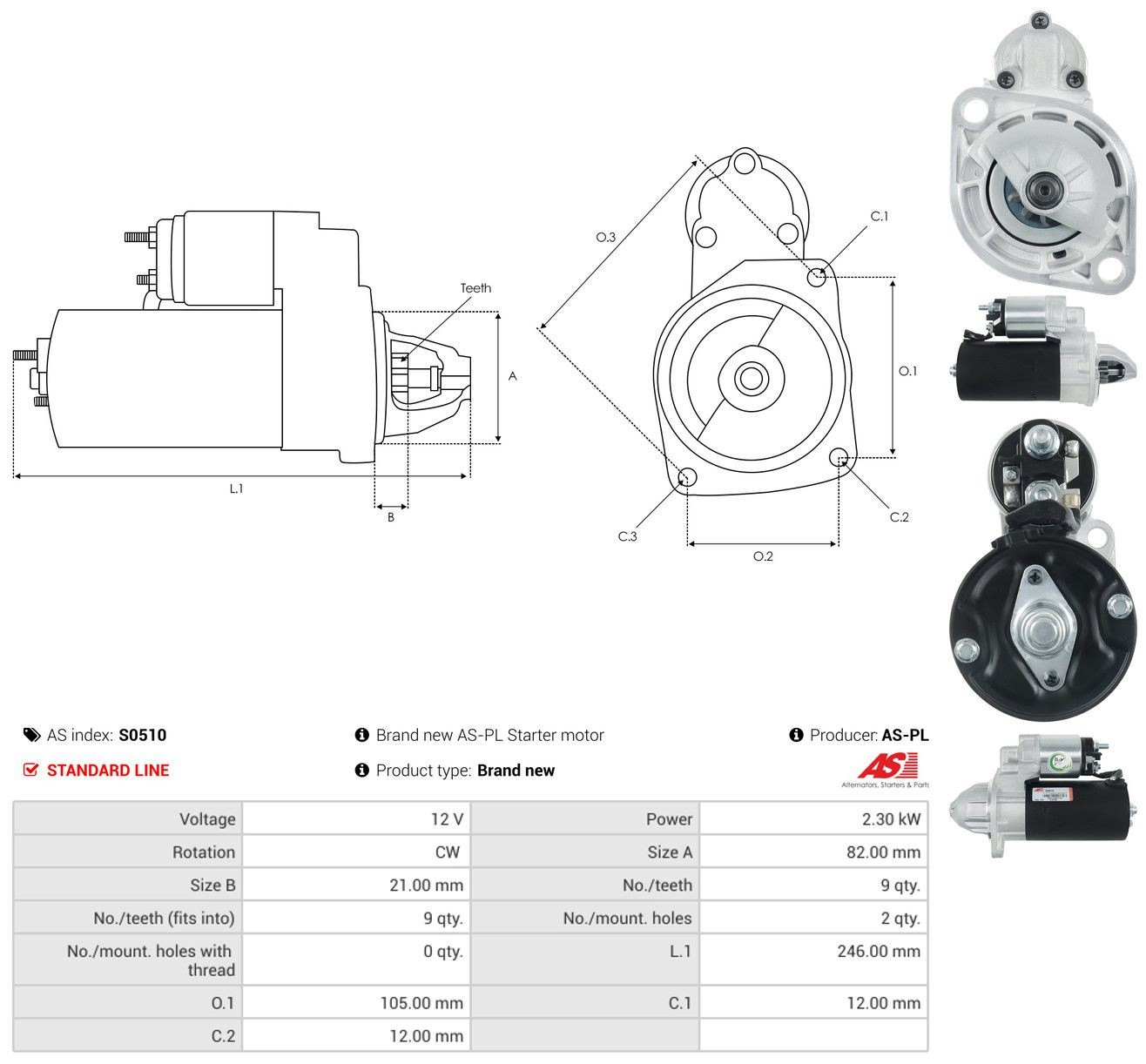 Motor de arranco As-pl S0510 preço, a partir de 180,26 USD
