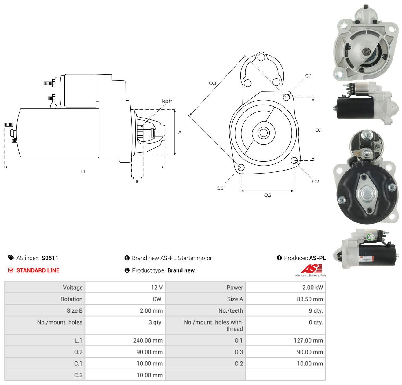 Motor de arranco S0511 As-pl
