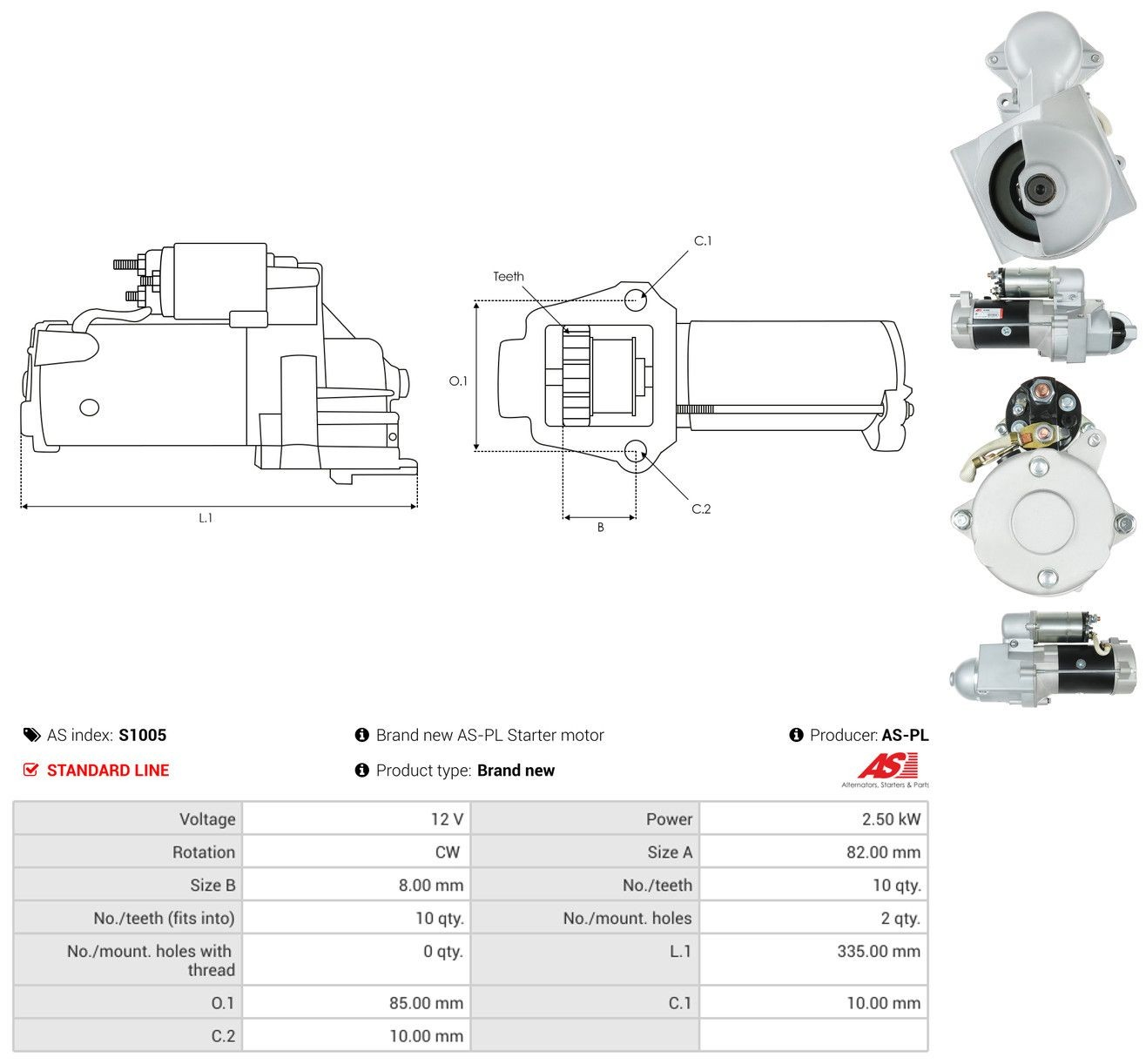 Motor de arranco As-pl S1005 preço, a partir de 220,11 USD