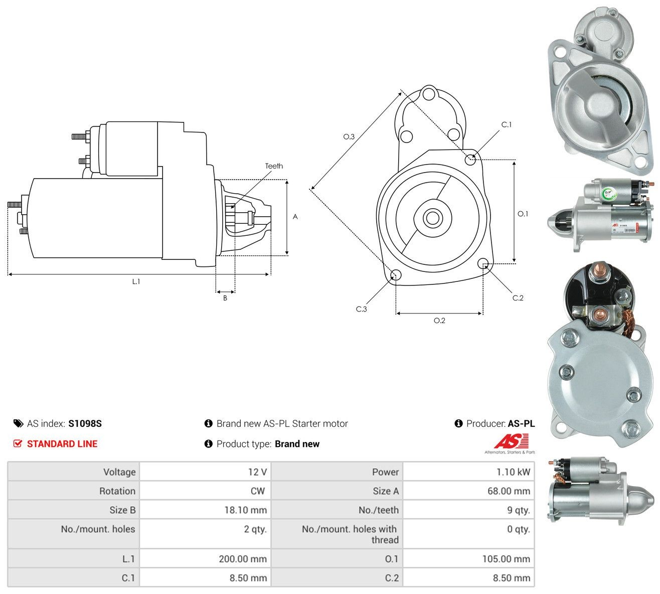Motor de arranco As-pl S1098S preço, a partir de 78,01 USD