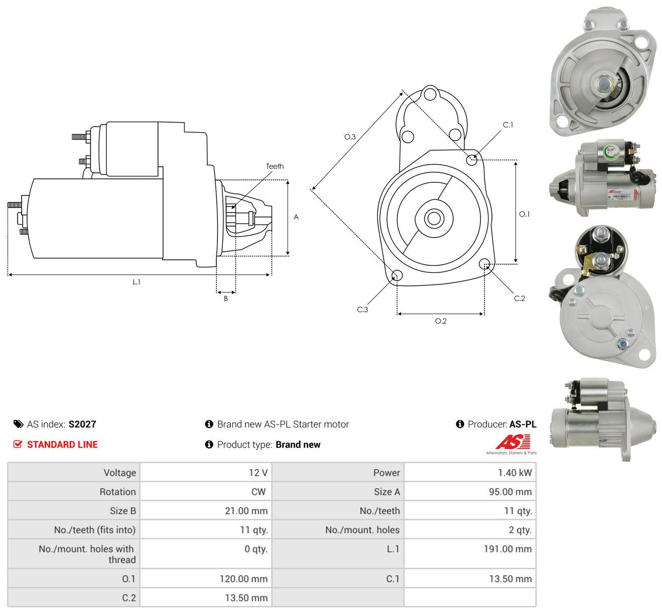 Motor de arranco S2027 As-pl