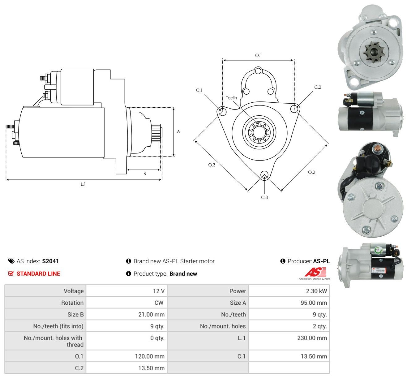 Motor de arranco As-pl S2041 preço, a partir de 222,14 USD