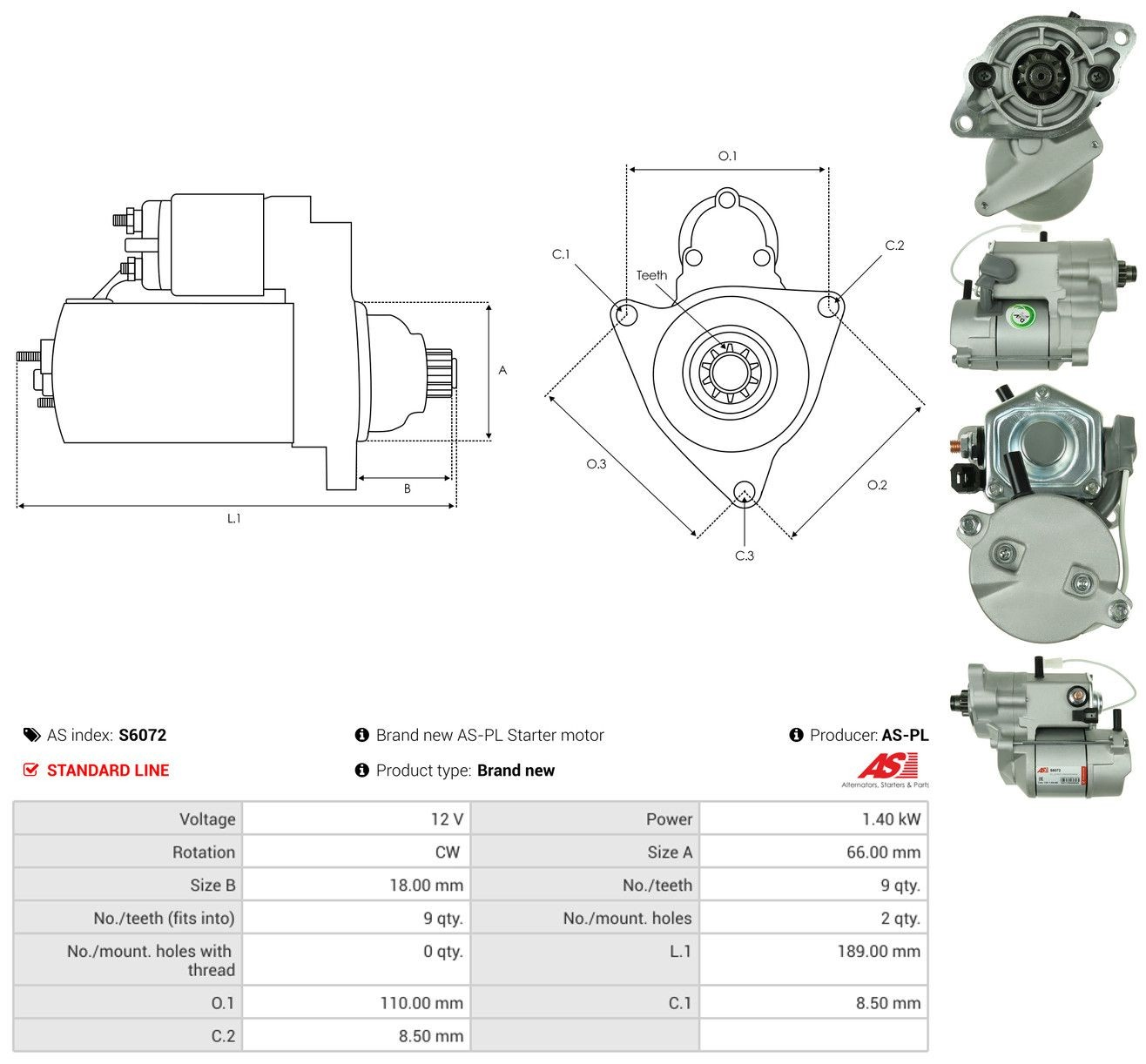 Motor de arranco As-pl S6072 preço, a partir de 195,86 USD