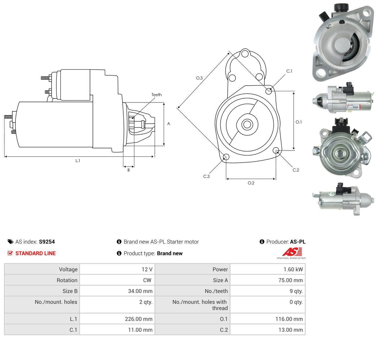 Motor de arranco As-pl S9254 preço, a partir de 171,44 USD