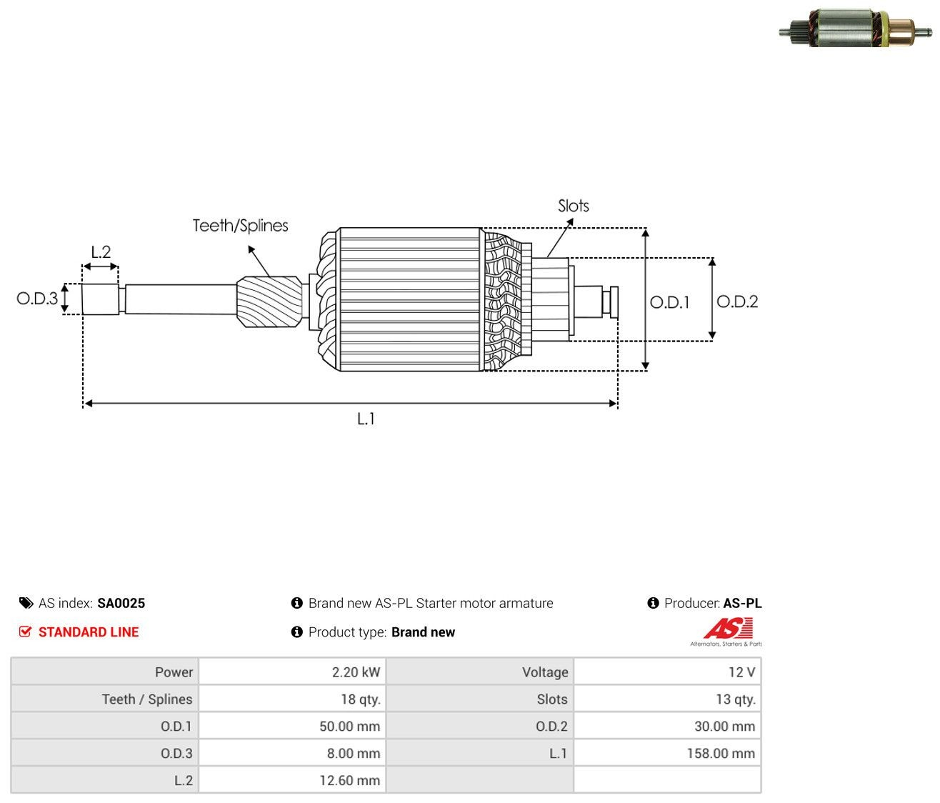 Induzido (rotor) do motor de arranco As-pl SA0025 preço, a partir de 44,95 USD