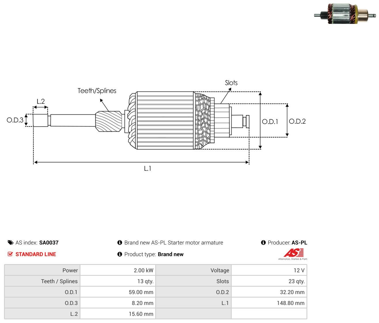 Induzido (rotor) do motor de arranco As-pl SA0037 preço, a partir de 51,09 USD