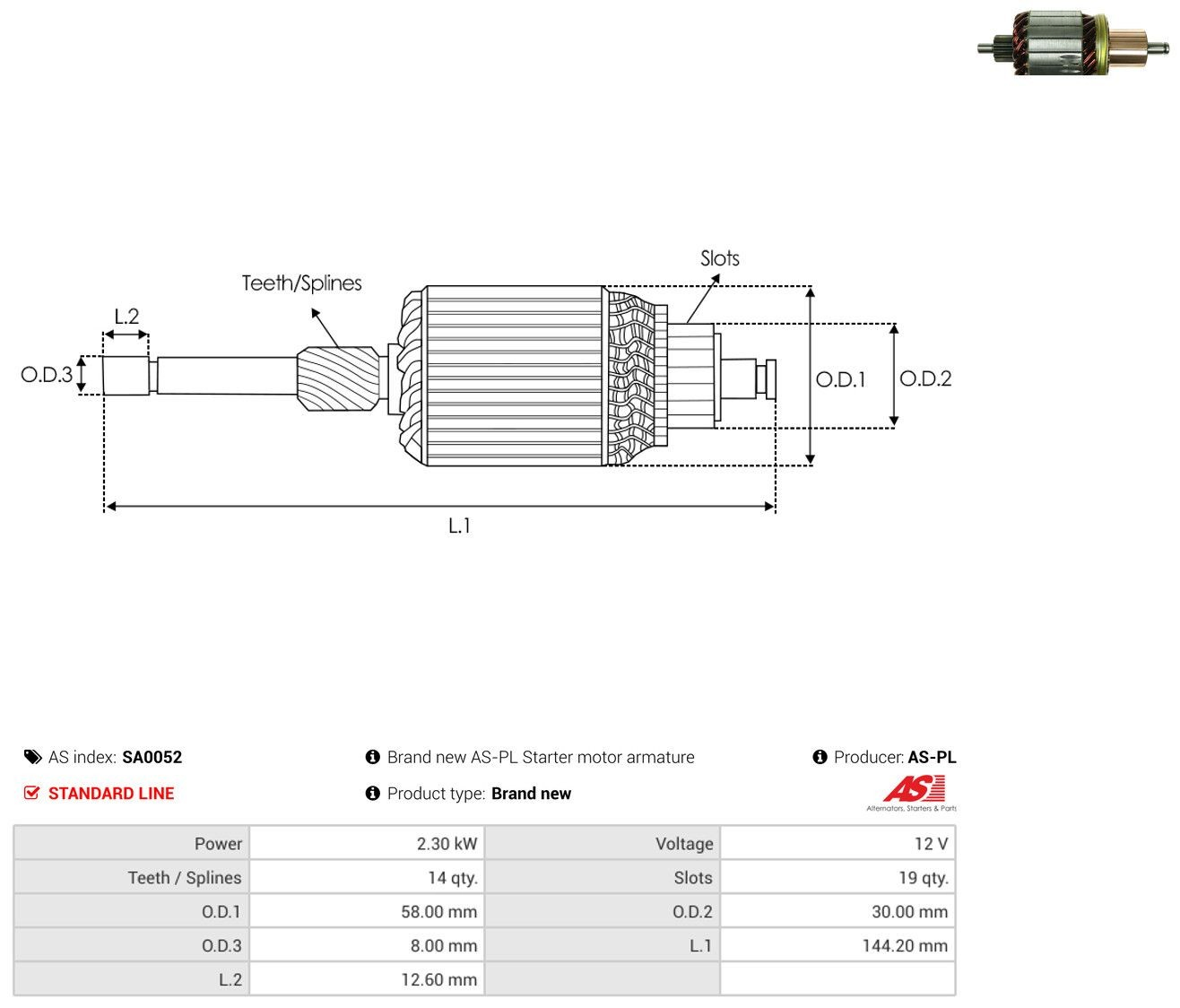 Compre SA0052 As-pl Induzido (rotor) do motor de arranco