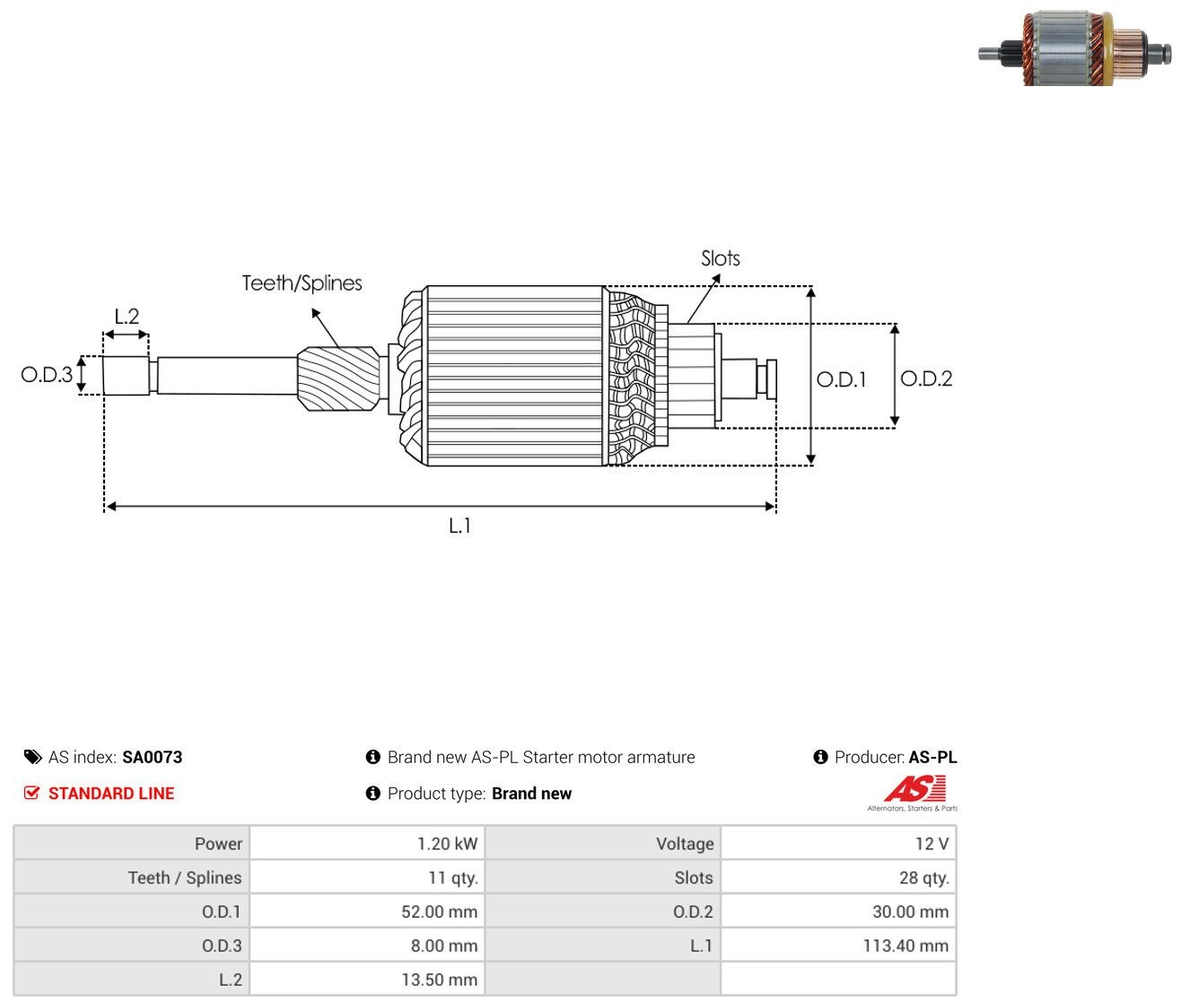 Compre SA0073 As-pl Induzido (rotor) do motor de arranco