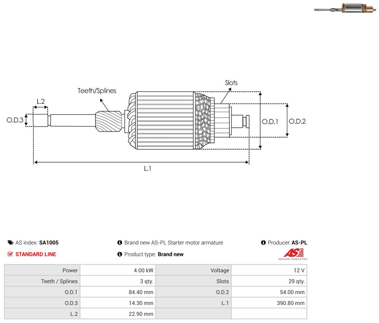 Induzido (rotor) do motor de arranco As-pl SA1005 preço, a partir de 169,17 USD