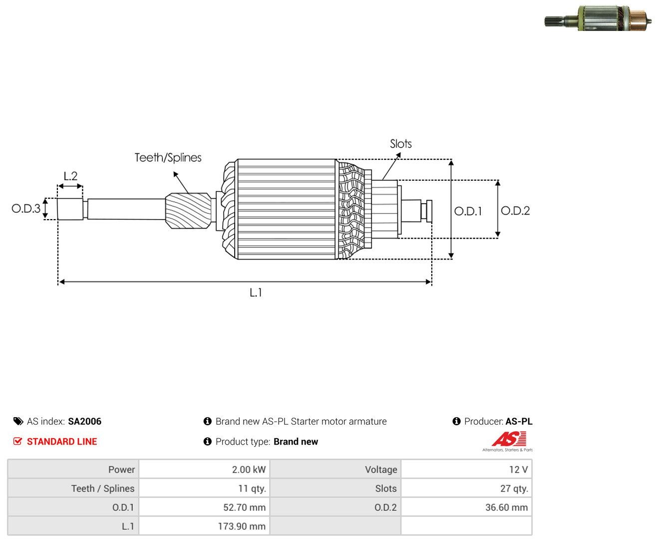 Induzido (rotor) do motor de arranco As-pl SA2006 preço, a partir de 37,64 USD
