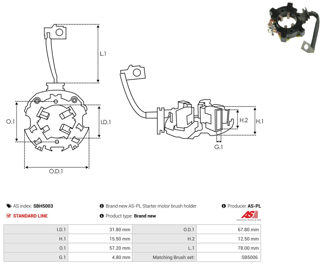 Porta-escovas do motor de arranco As-pl SBH5003 preço, a partir de 9,55 USD