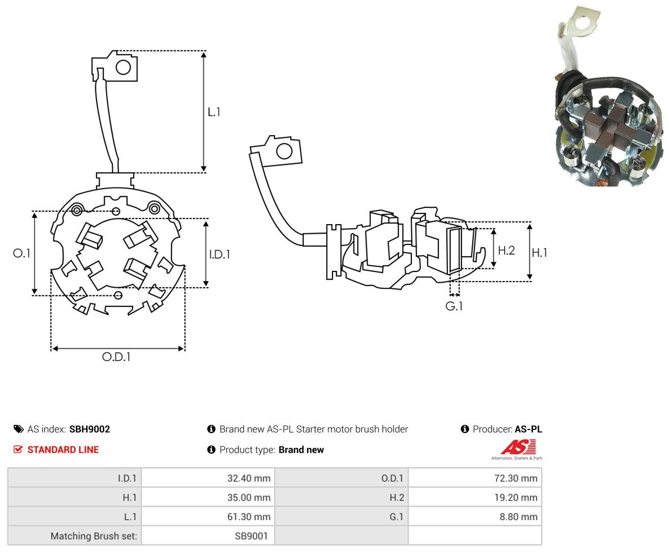 Porta-escovas do motor de arranco As-pl SBH9002 preço, a partir de 13,47 USD
