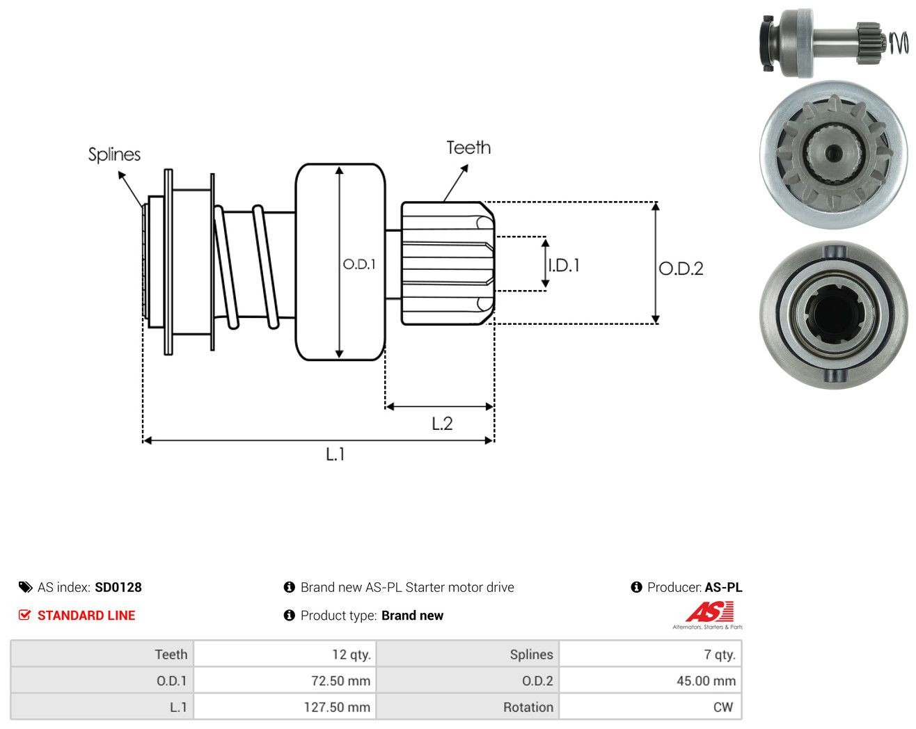 Roda-livre do motor de arranco SD0128 As-pl