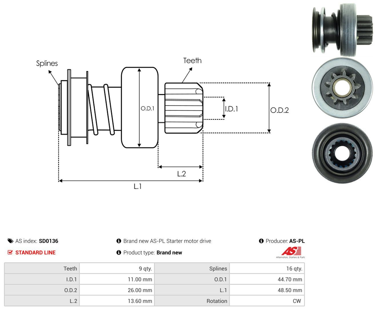 Roda-livre do motor de arranco SD0136 As-pl