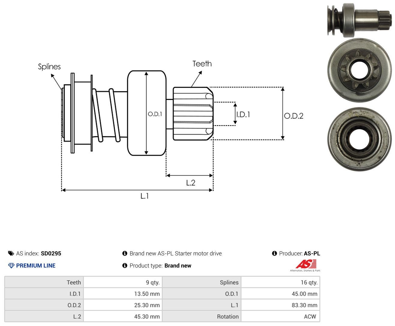 Roda-livre do motor de arranco SD0295 As-pl