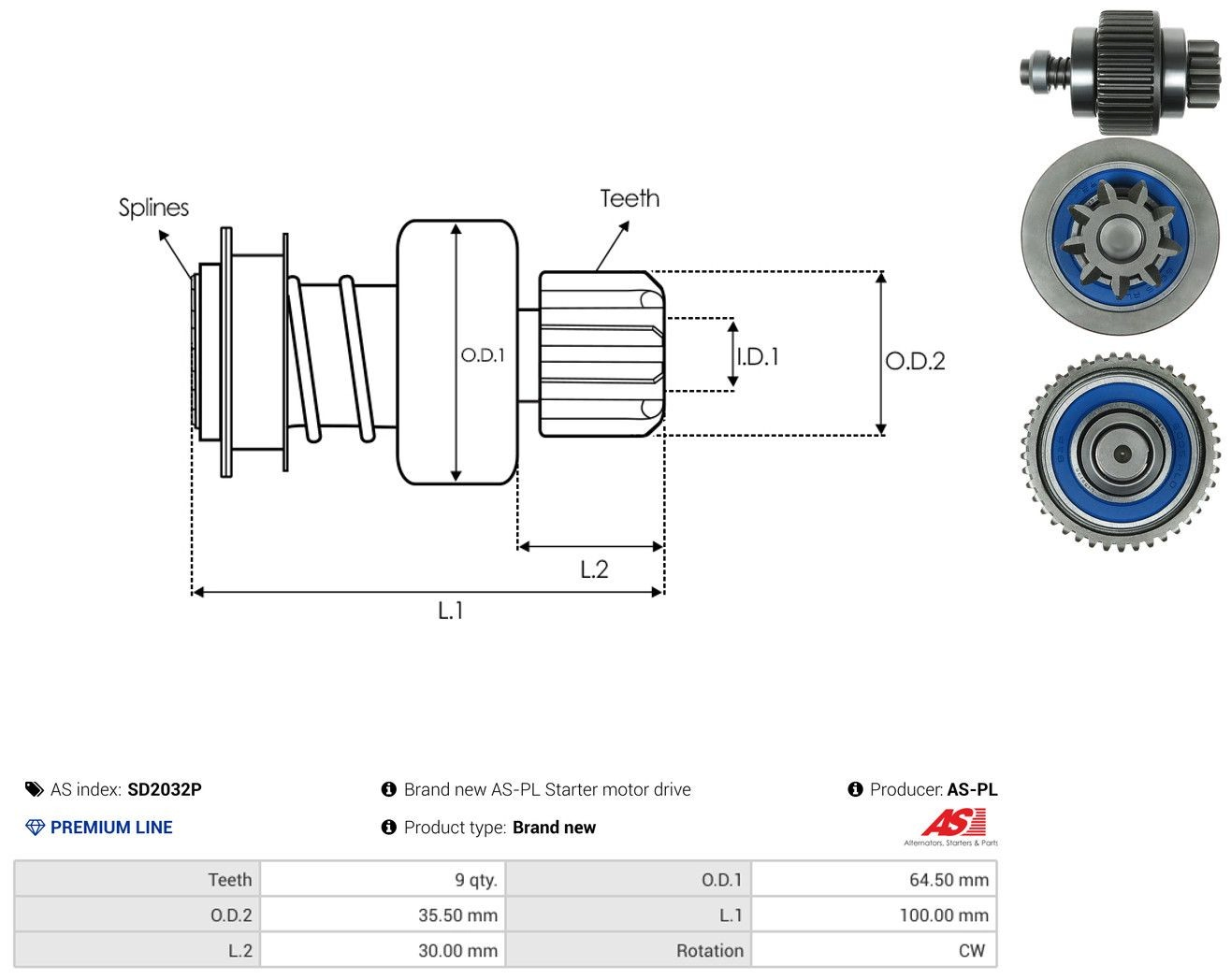 Roda-livre do motor de arranco SD2032P As-pl