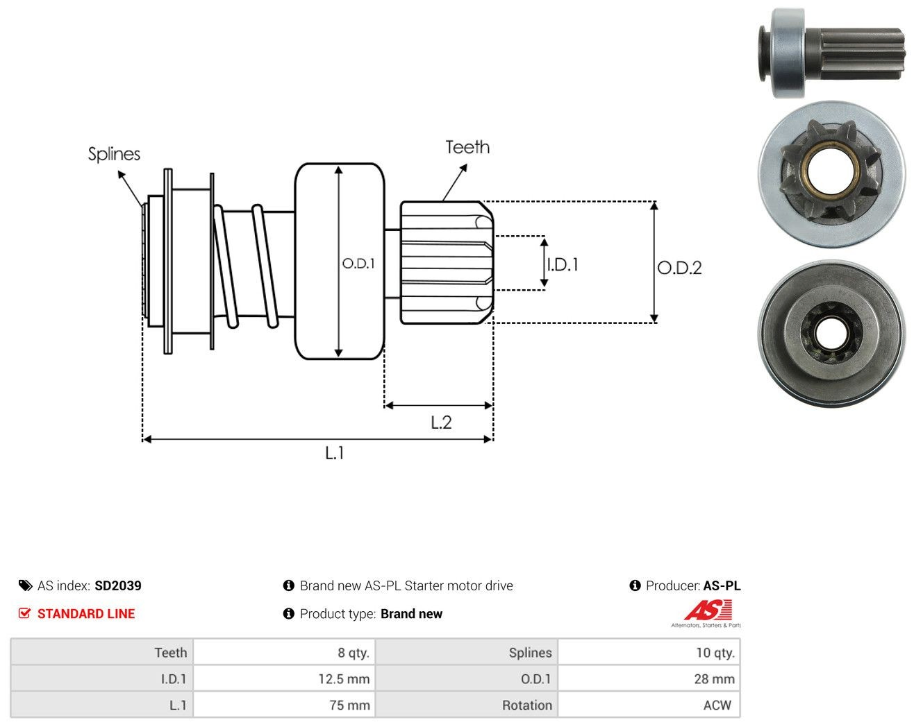 Roda-livre do motor de arranco SD2039 As-pl