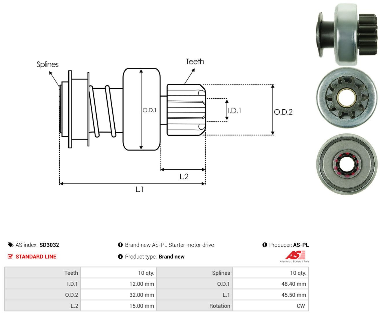 Roda-livre do motor de arranco SD3032 As-pl